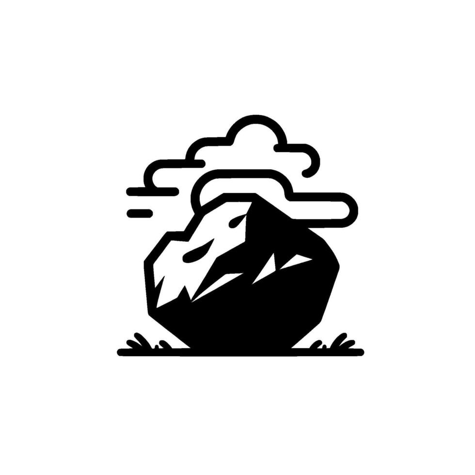 Stylized Mountain with Clouds, Nature in Black White vector