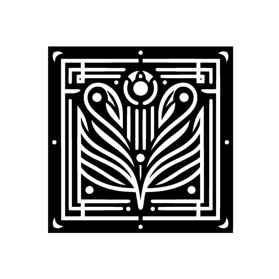 Art Deco Floral Pattern in Black White, Square vector