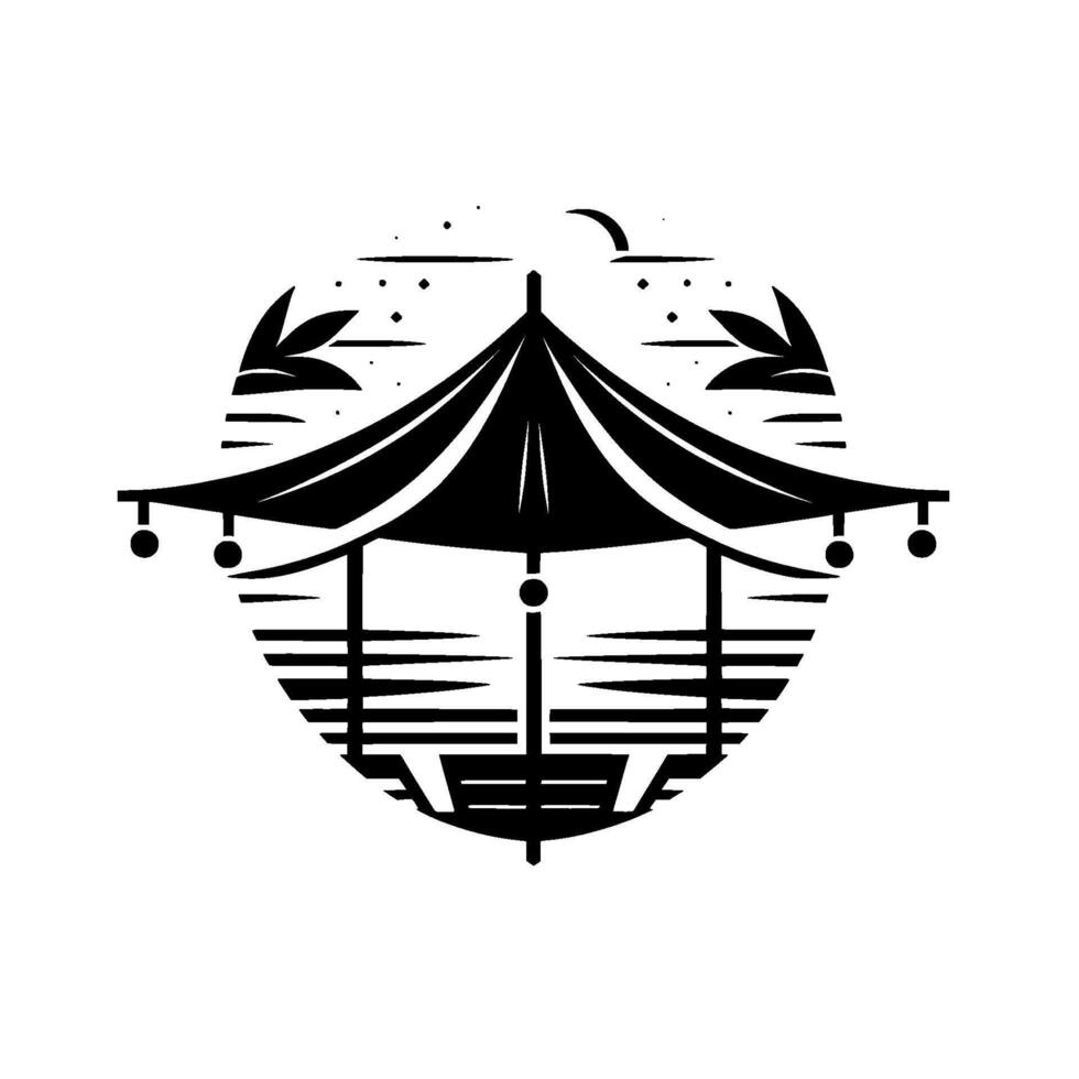 Minimalist Japanese Garden Pavilion Black White vector