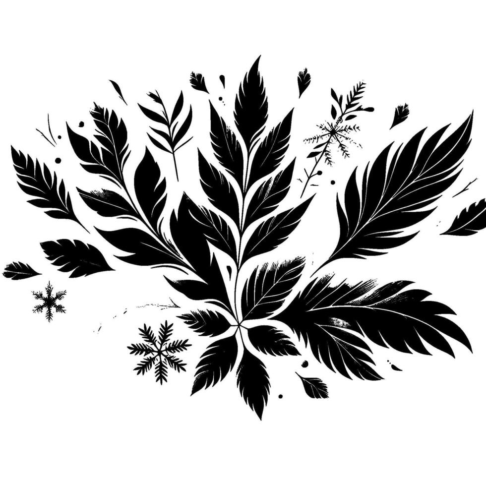 Elegant Black White Botanical Composition with Snowflake Elements vector