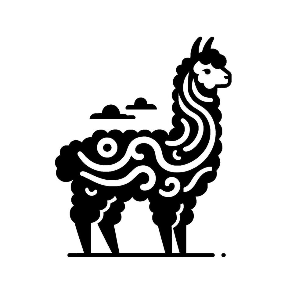 Stylized Black White Llama Illustration vector