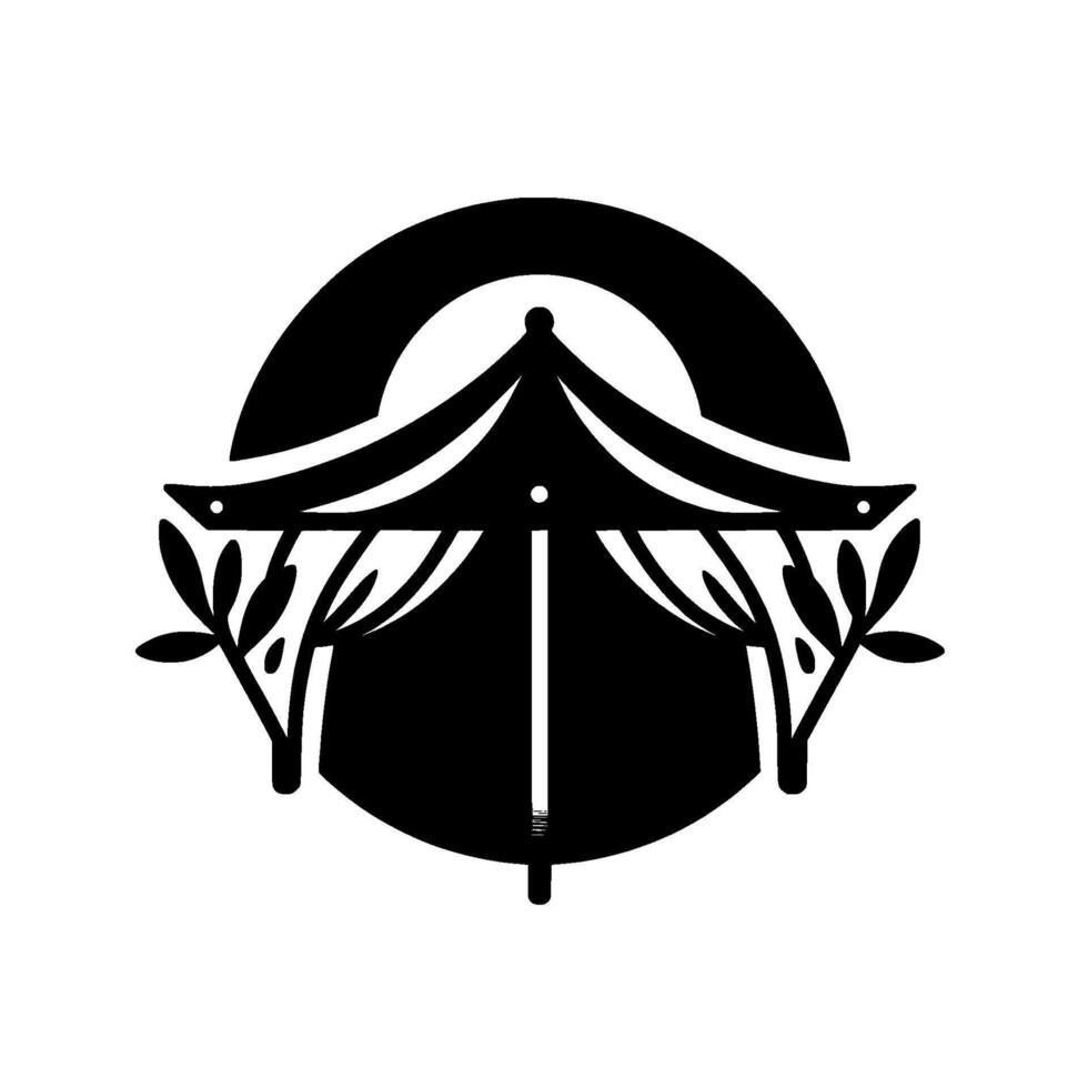 Black White Minimalist Circus Tent with Botanical Accents vector