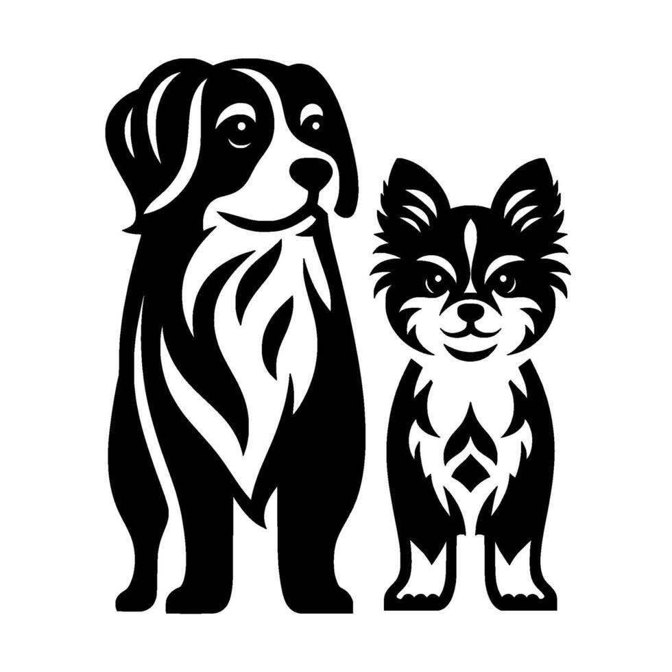 Black and White Dog Duo Simple, Minimalist Illustration vector