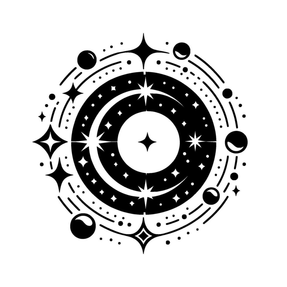 Celestial Mandala Black and White Starry vector