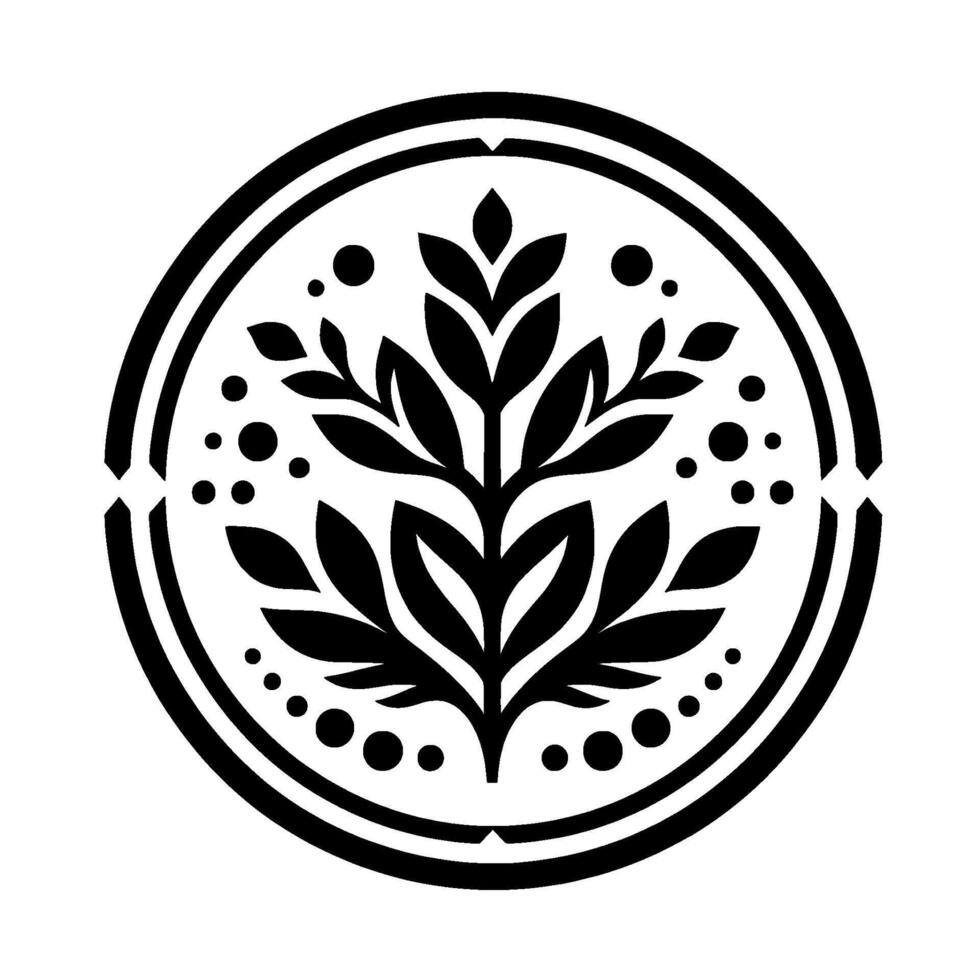 Black White Botanical Emblem Modern, Geometric Circle vector