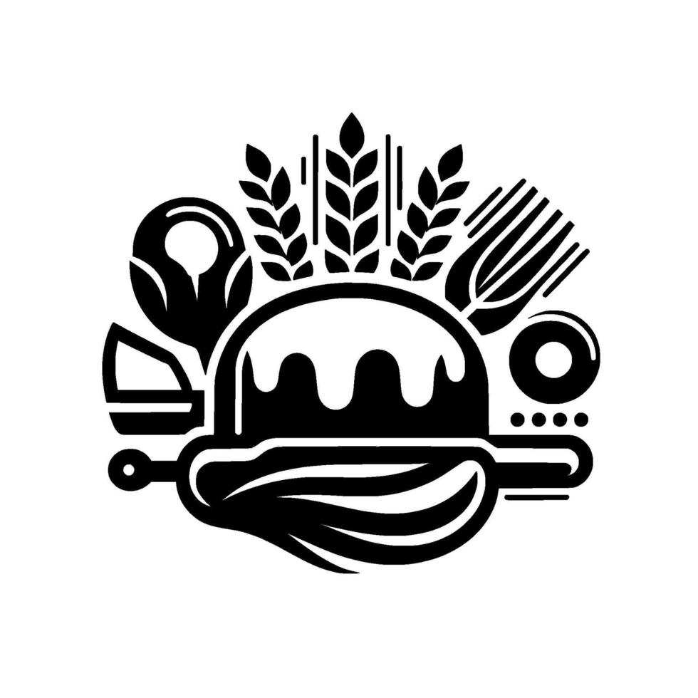 Bakery Black White Illustration of Bread, Tools Wheat vector