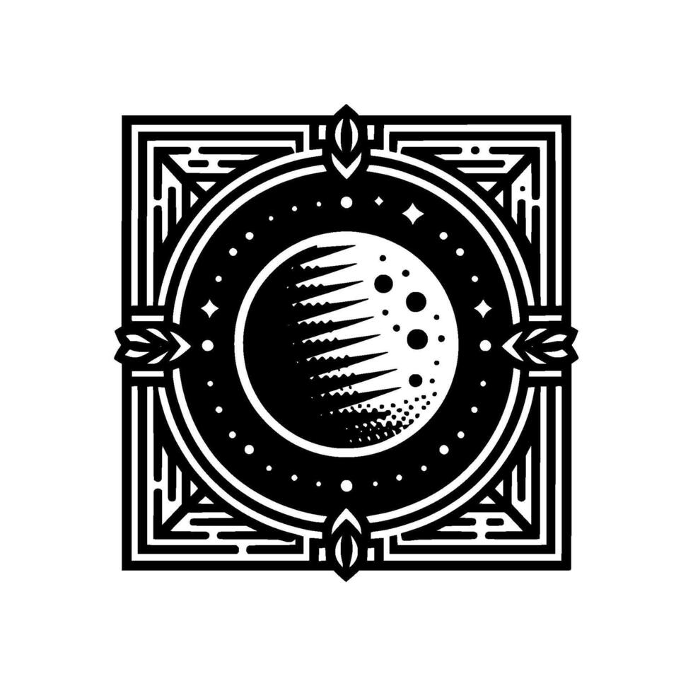 Geometric Celestial Moon Symbol, Black White, Ornamental vector