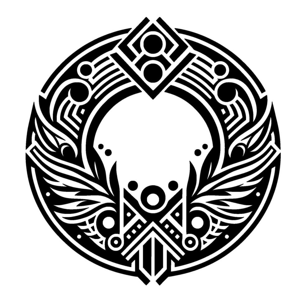 Abstract Circular Geometric Pattern, Black White, Tribal Aesthetic vector