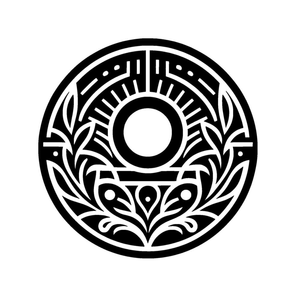 Geometric Floral Emblem, Black and White, Modern vector