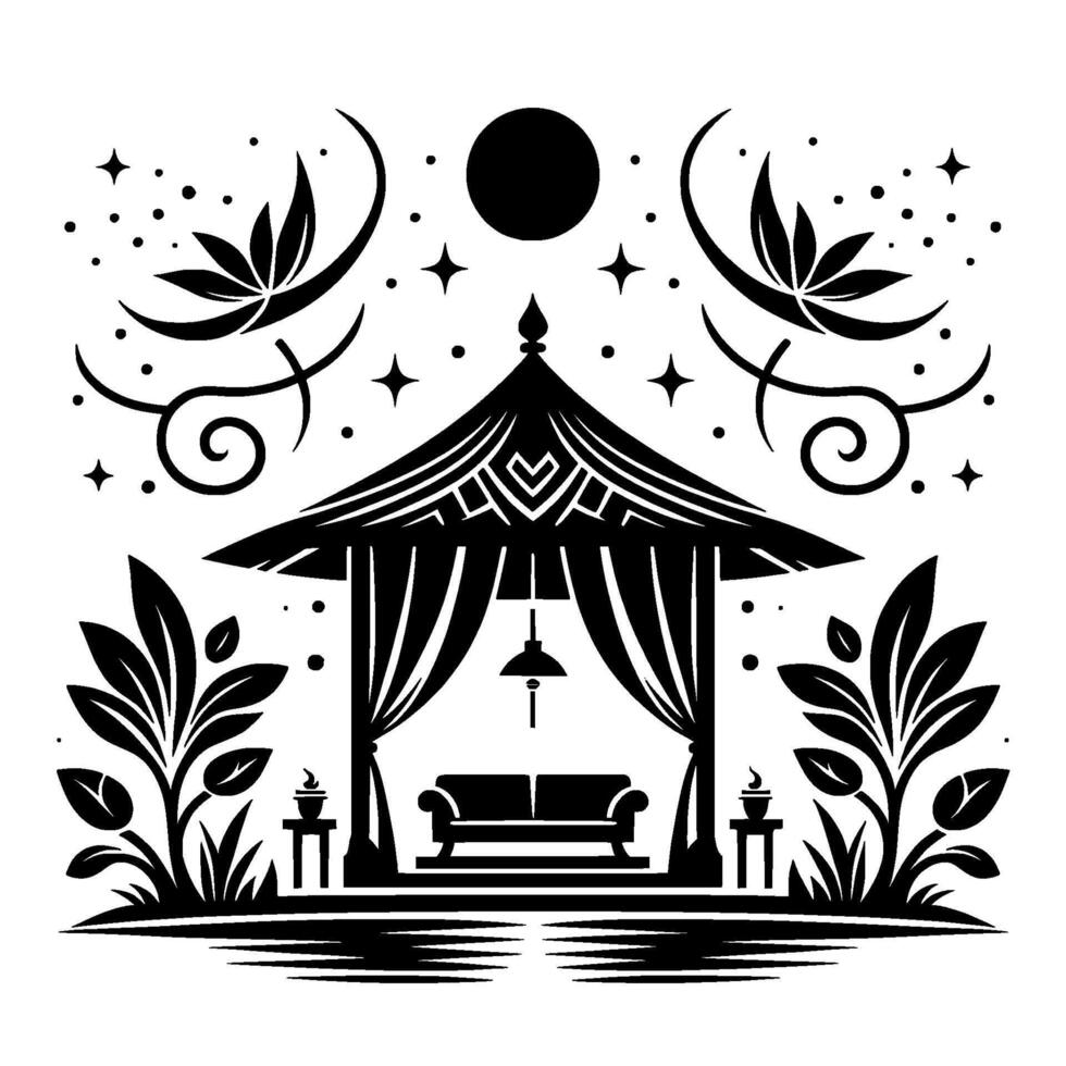 Tranquil Gazebo Silhouette Night, Nature, Relaxation vector