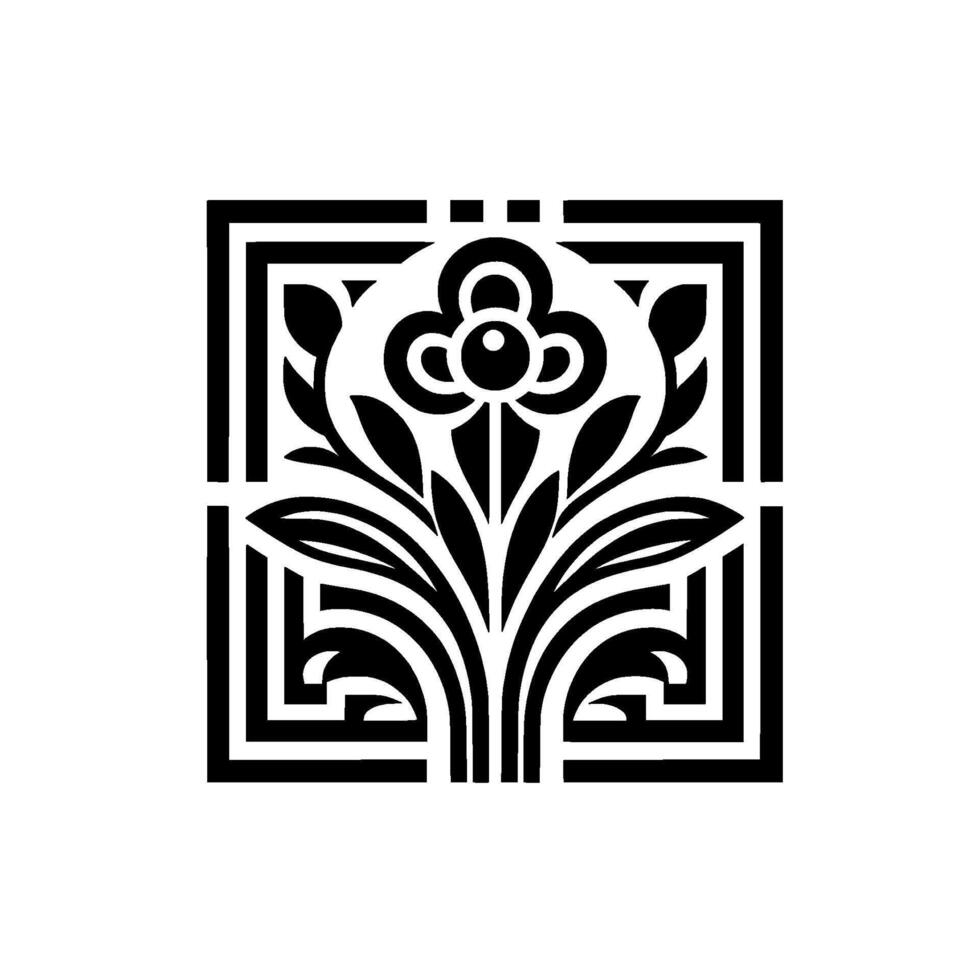 Art Deco Floral , Black and White Pattern on White vector