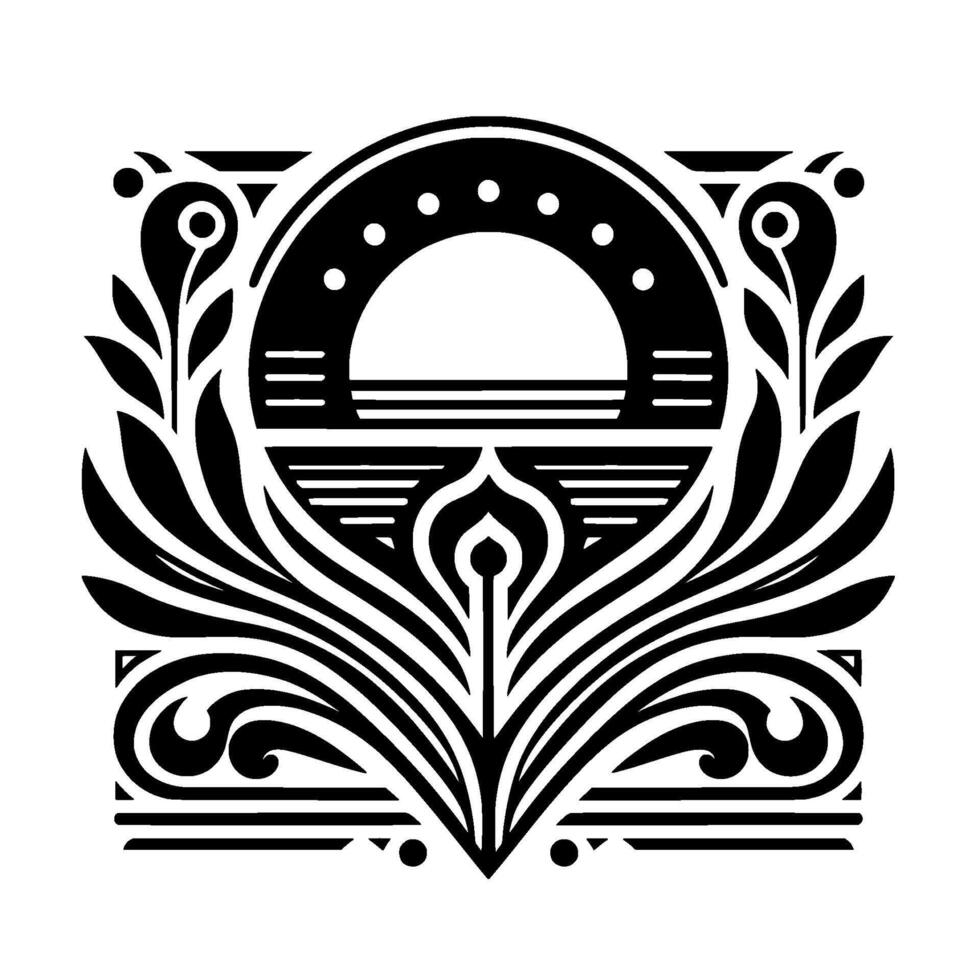 Art Deco Floral , Geometric Ornament, Black and White Illustration vector