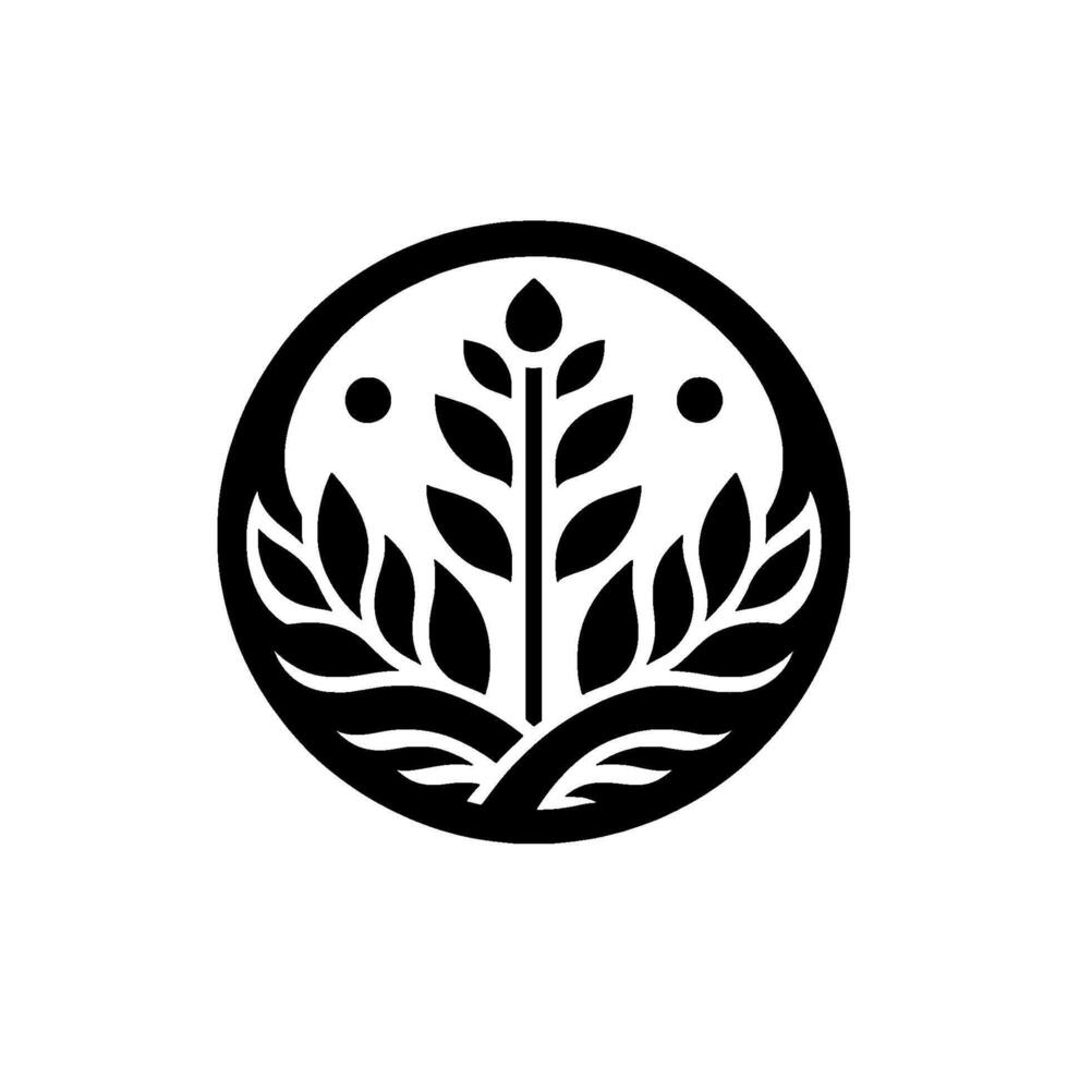 Minimalist Circle Black Leaf , JapaneseInspired, Clean vector