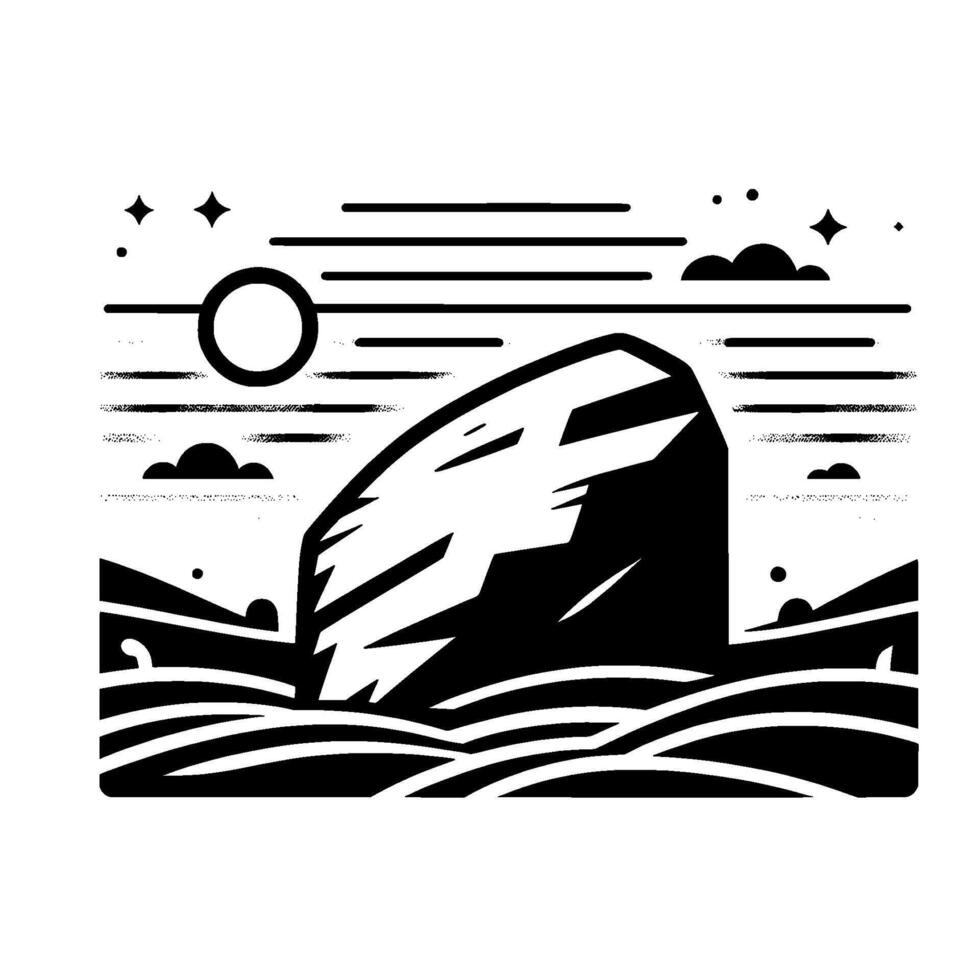 Minimalist Black and White Mountain Landscape Illustration 1 vector