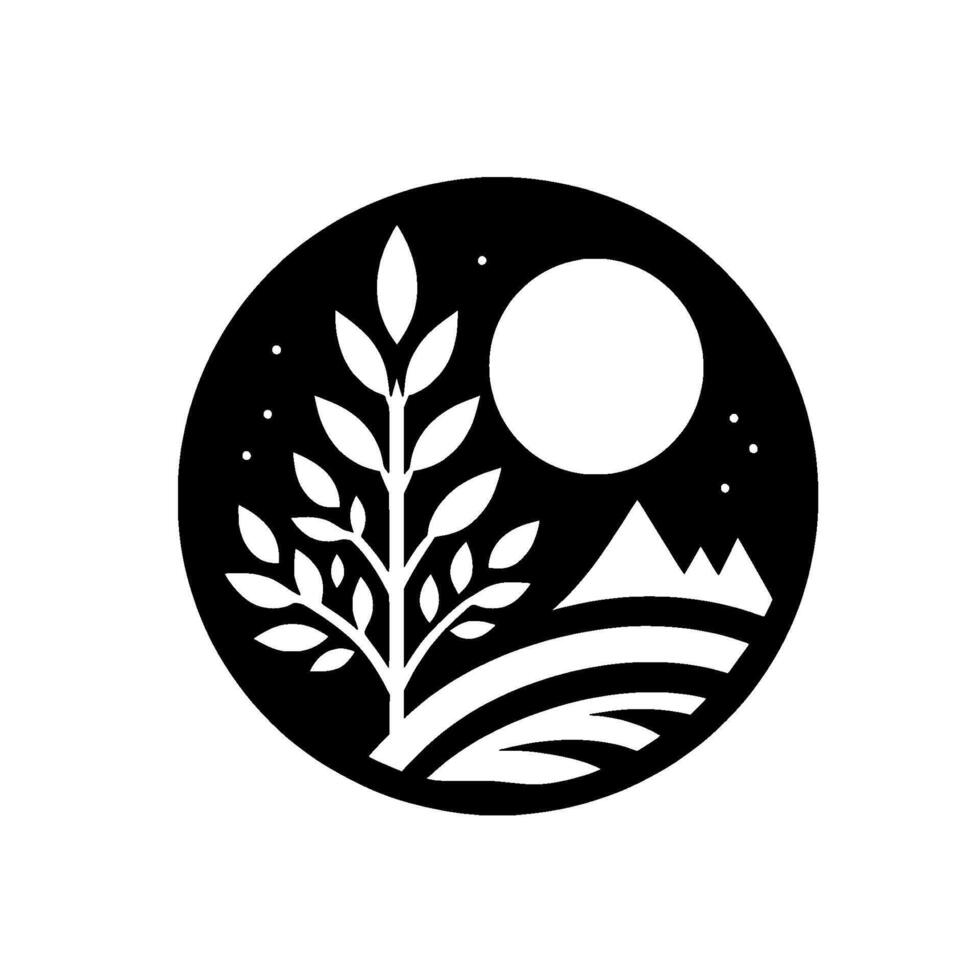 Black White Nature Tree, Moon, Mountains vector