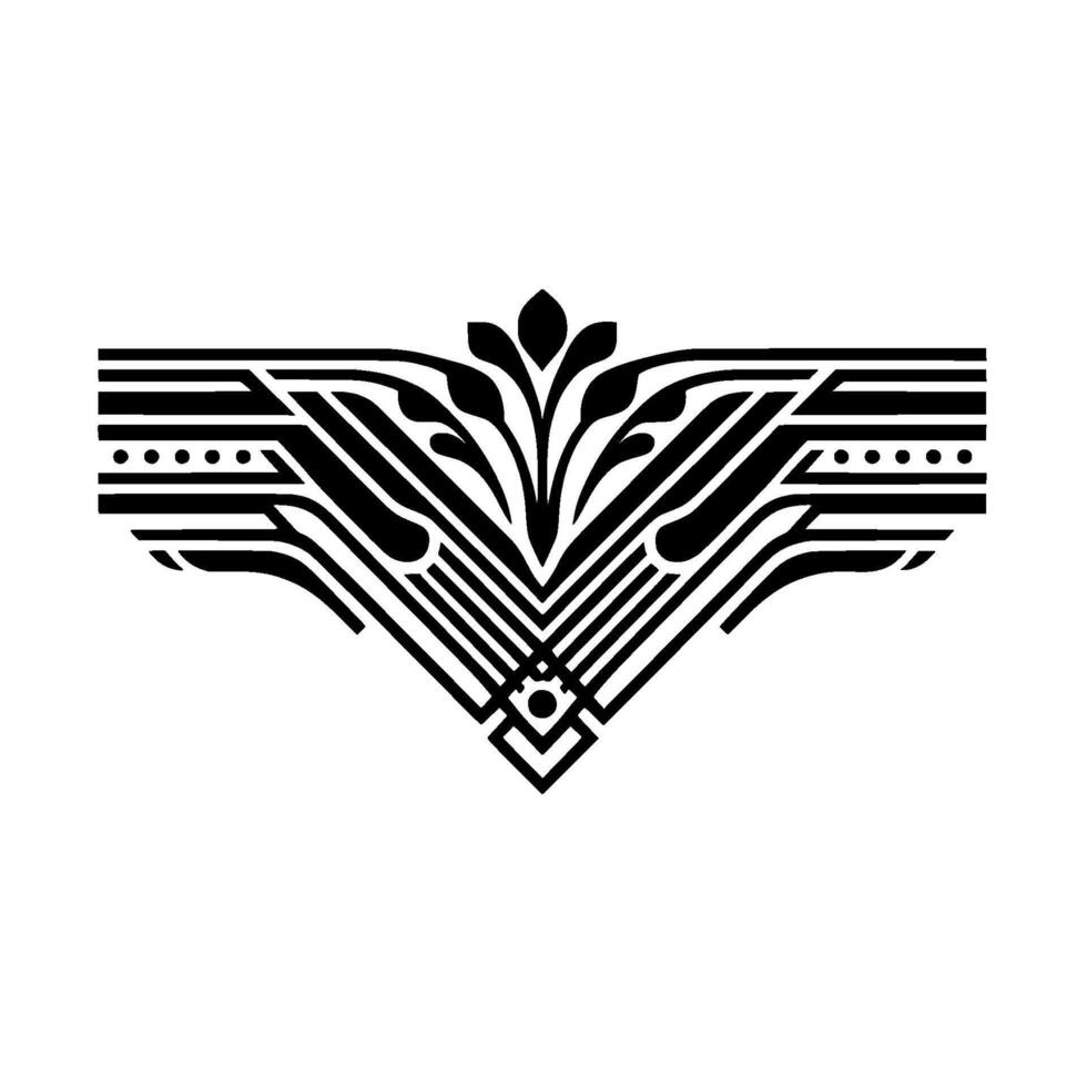 Art Deco Geometric Floral Element, Black White, vector