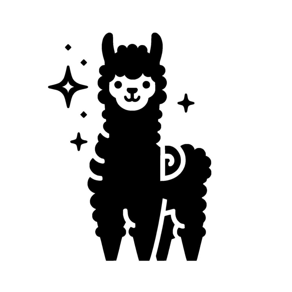 Black and White Minimalist Llama with Stars, Illustration vector
