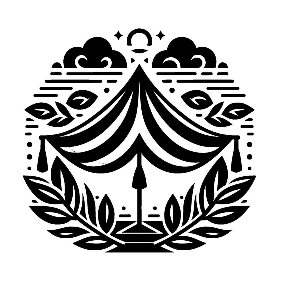 Minimalist Circus Tent Emblem Black White Illustration vector