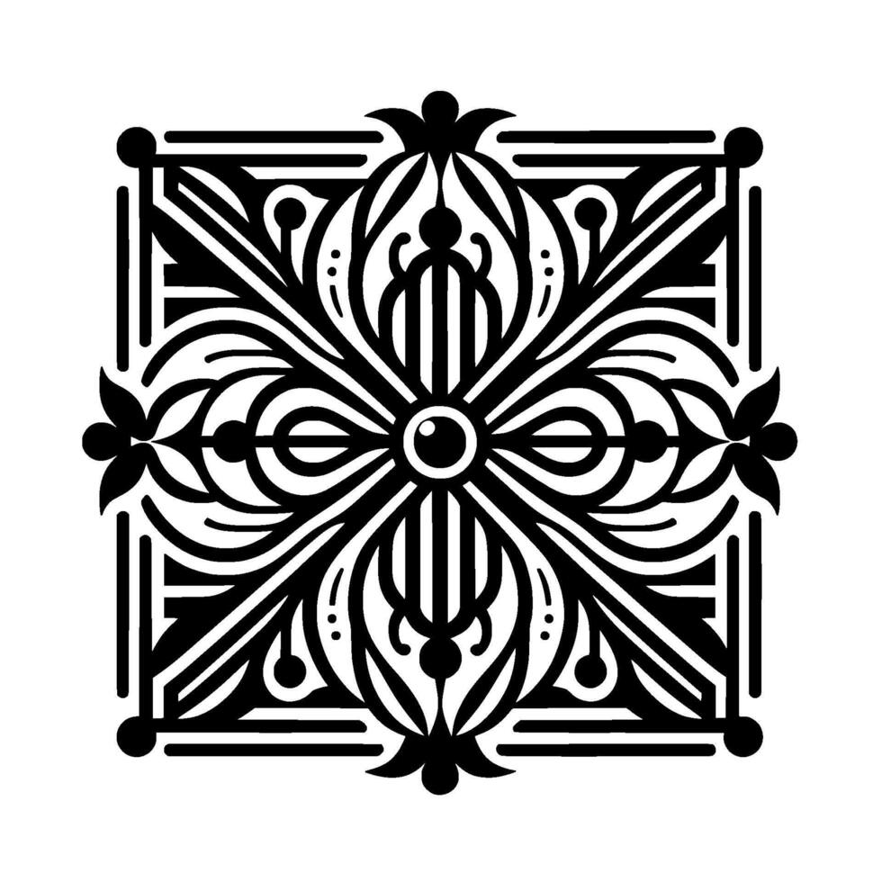 Ornate Black White Square Floral , Symmetry Modern Style vector
