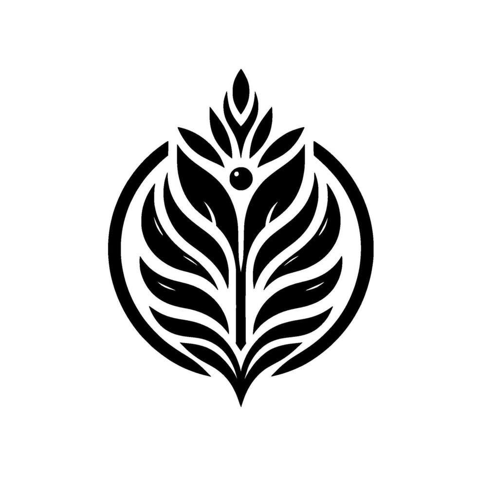 Black and White Leafy with Circle Frame vector