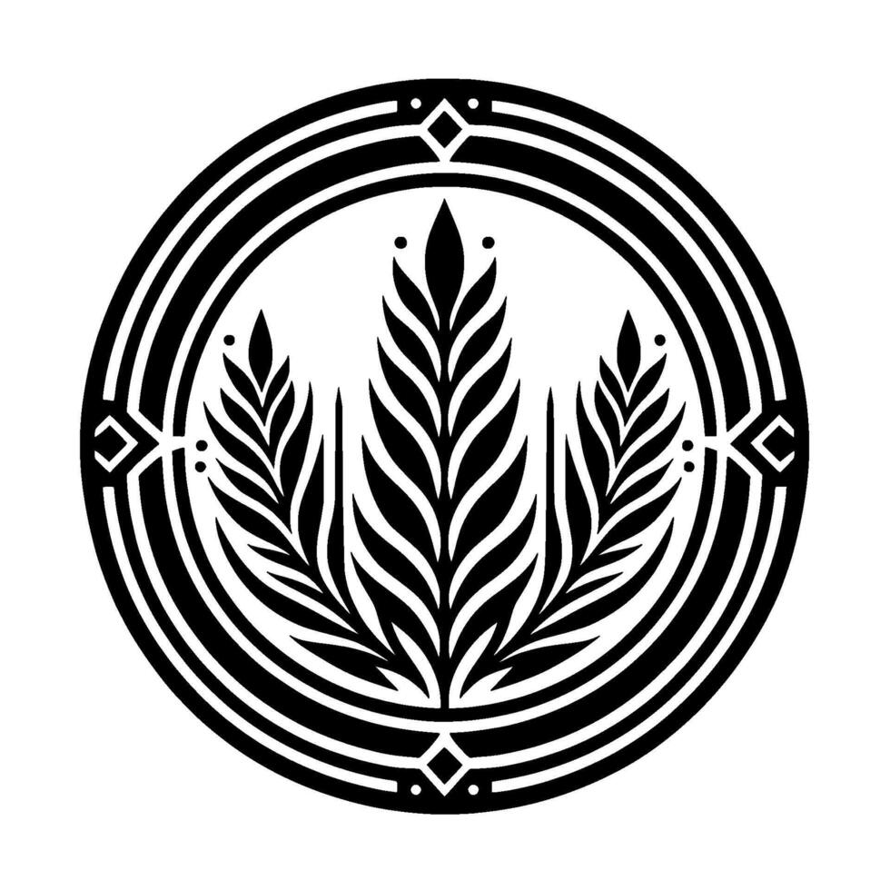 Geometric Plant Emblem Black White Circle vector