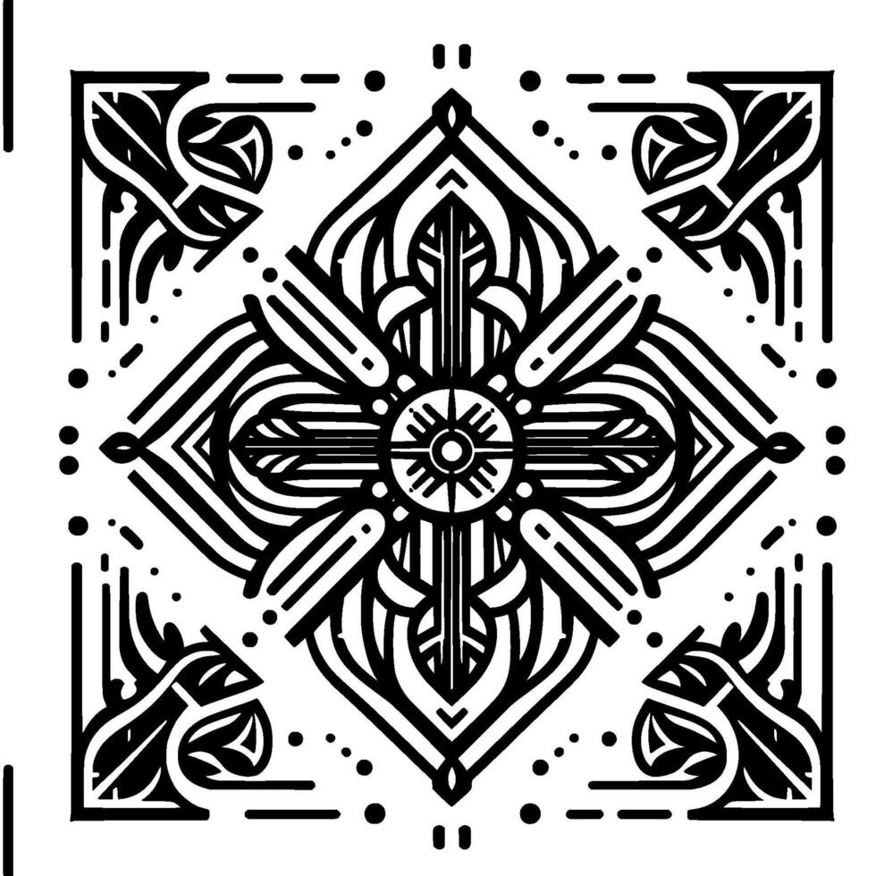 Ornate Black and White Mandala Geometric, Decorative, Abstract vector