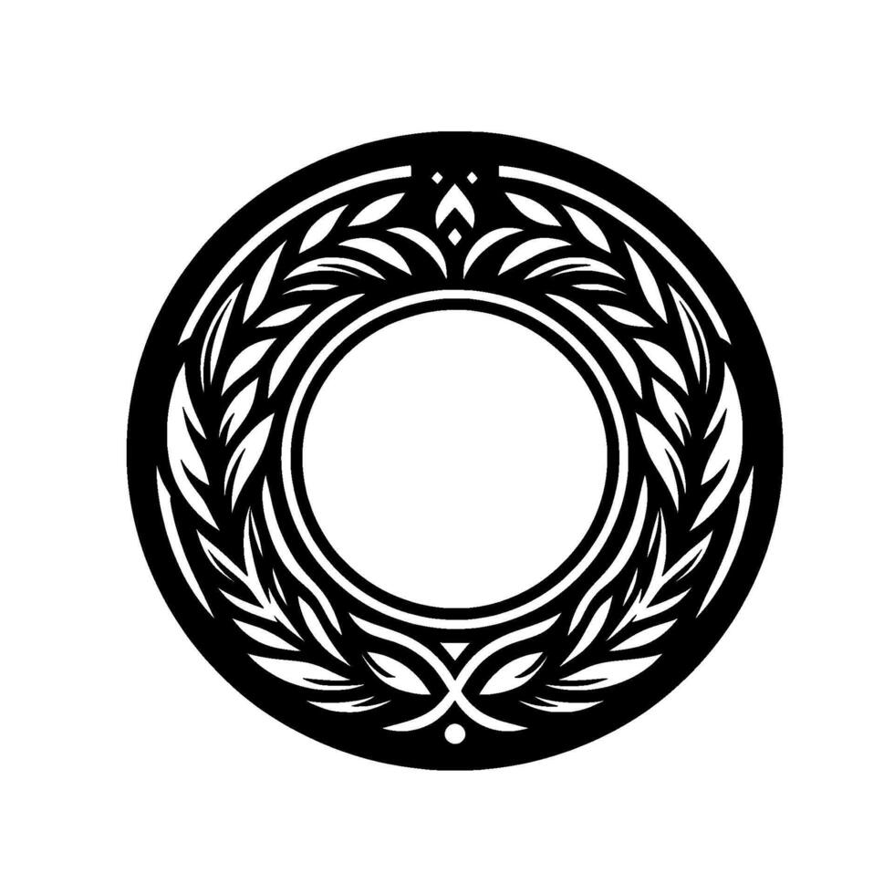 Black White Ornate Circle Frame with Floral Element vector