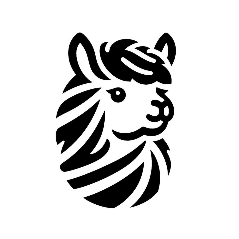 Stylized Black and White Alpaca Head Silhouette on White Background vector
