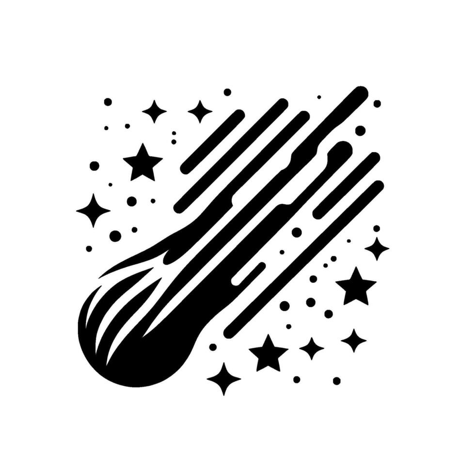 Black and White Meteor with Stars Minimalist Space vector