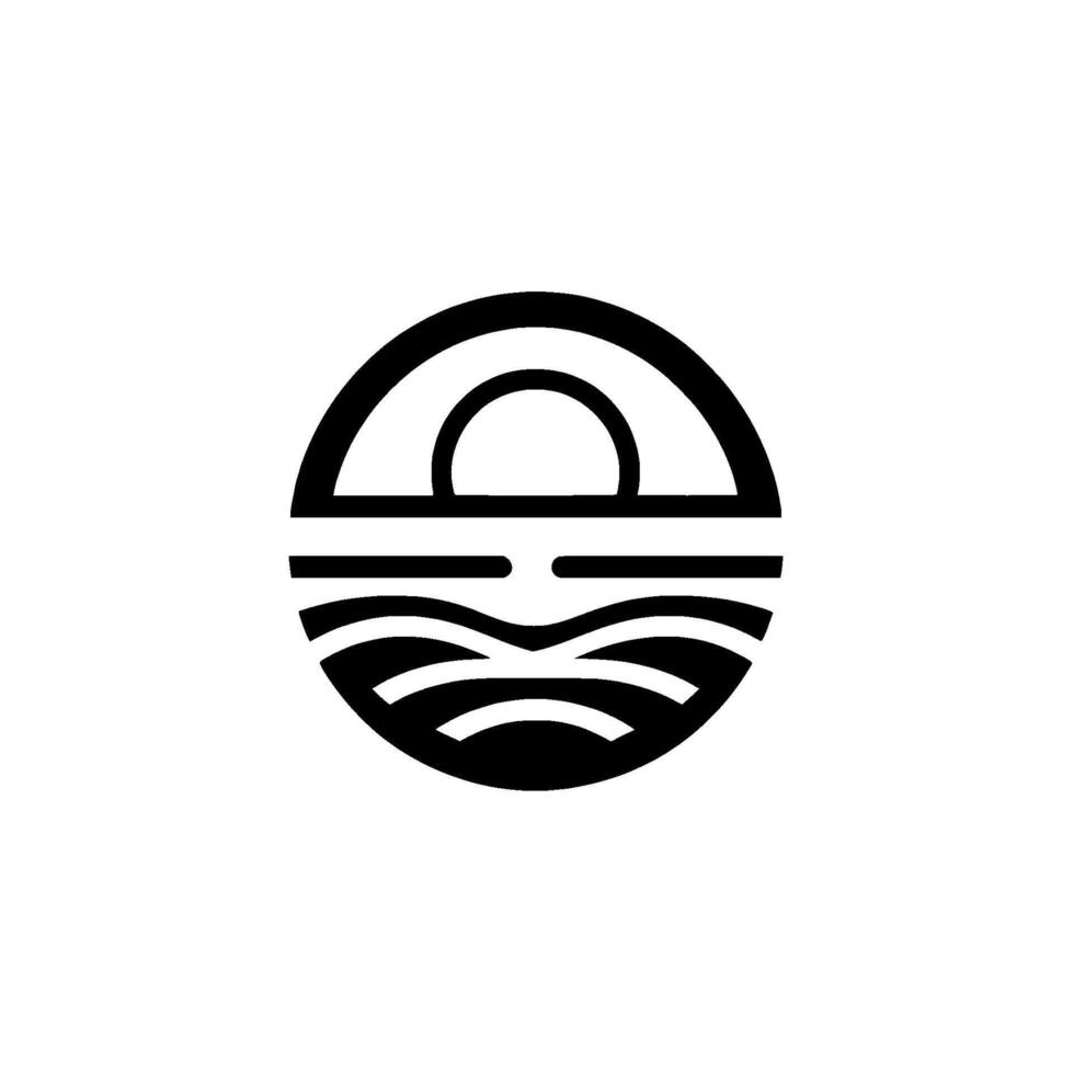 Minimalist Sunset Over Waves Abstract Black White vector