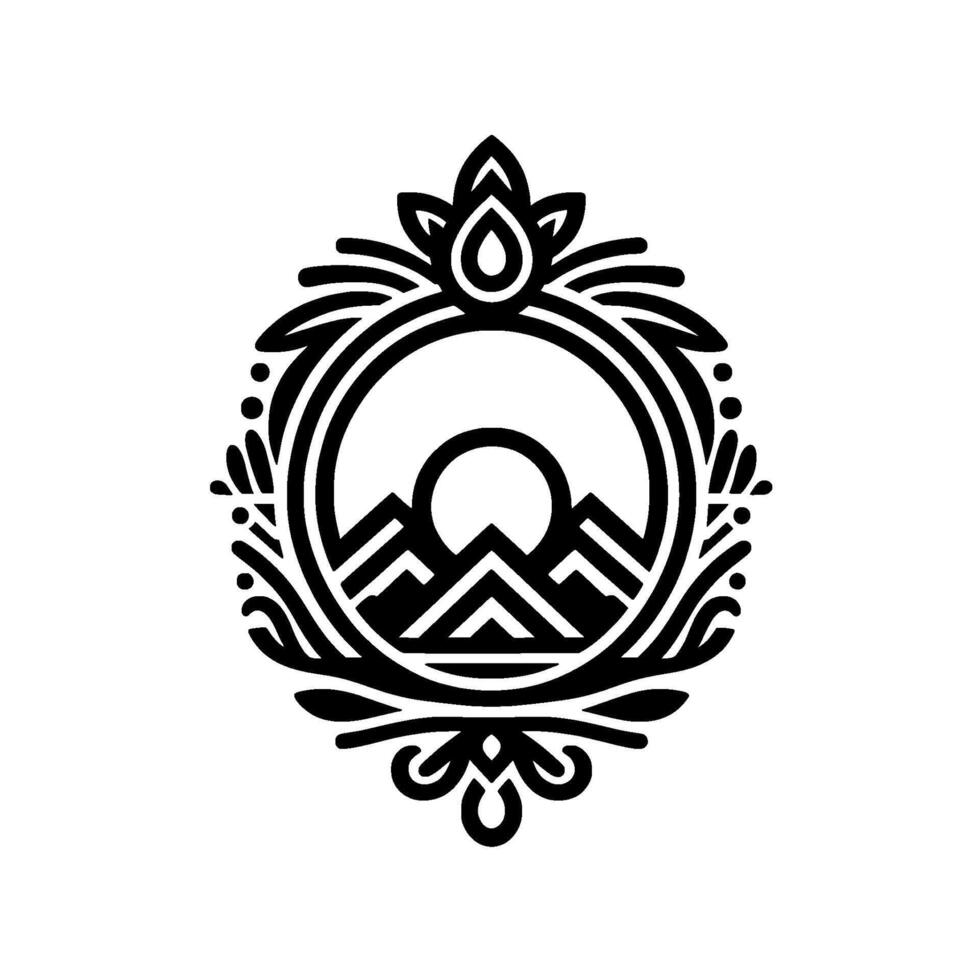 Elegant Mountain Crest Black White Badge vector