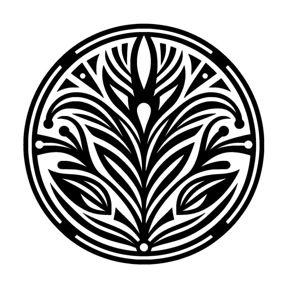 Decorative Floral Mandala in Black and White, Circular vector