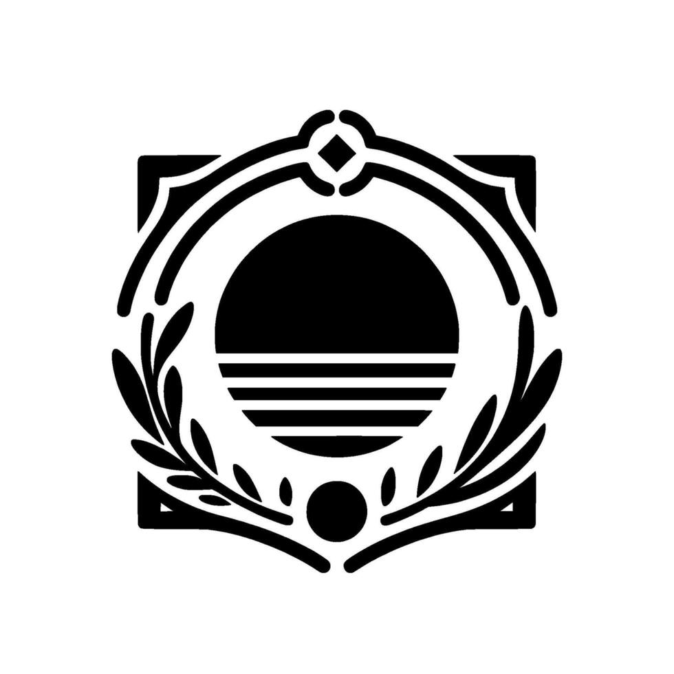 Elegant Black and White Emblem with Sun and Laurel vector