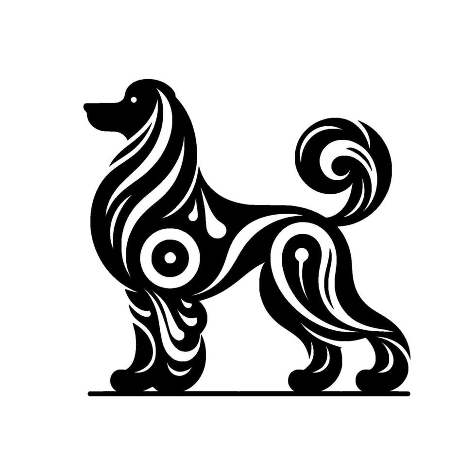 Tribal Dog Silhouette, Ornamental in Black and White vector
