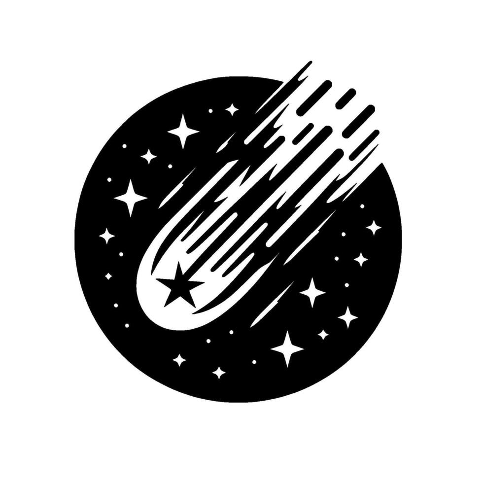Black White Comet Illustration in Space, Retro vector