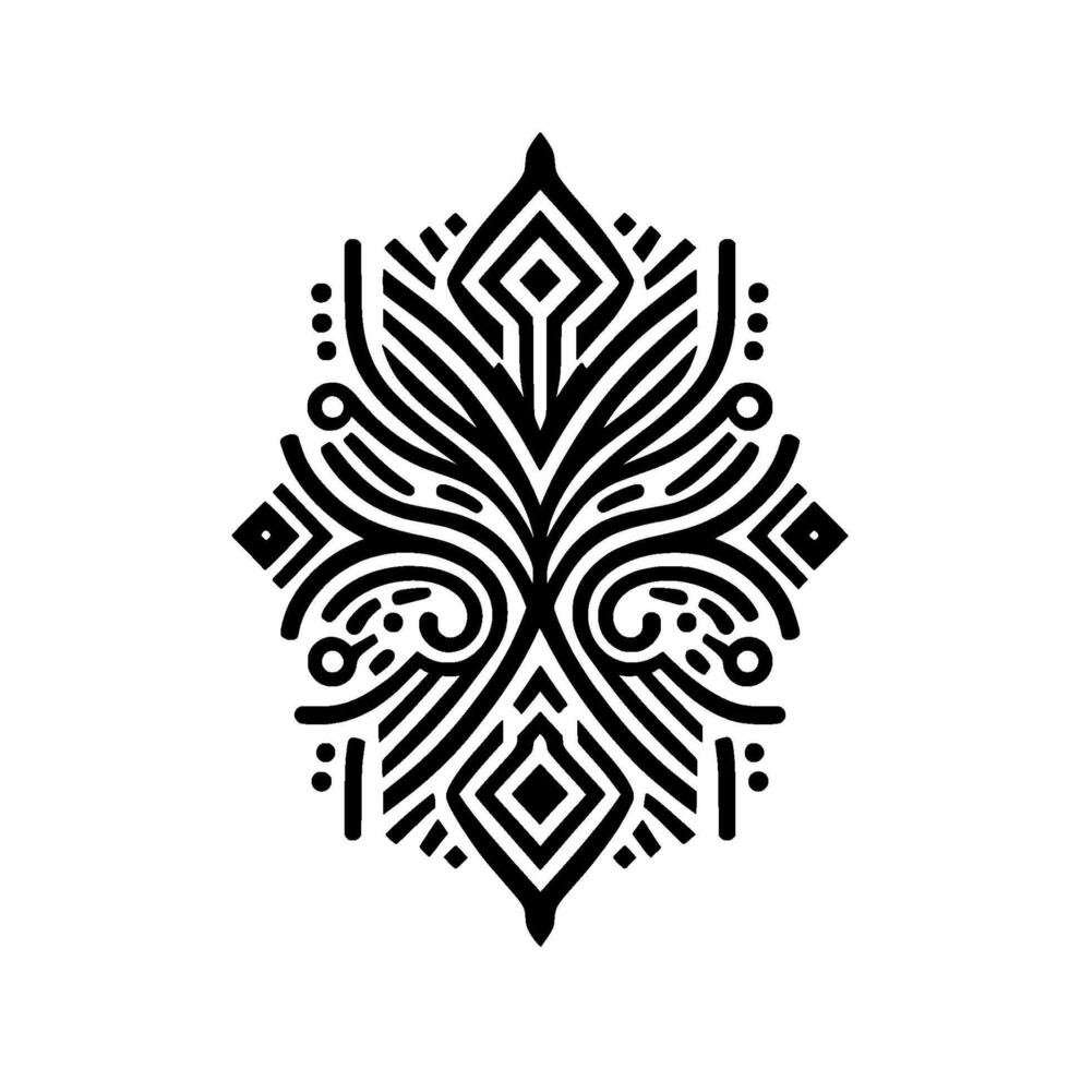 Monochromatic Ornamental Floral Motif in Geometric Style vector