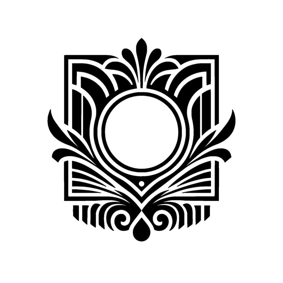 Art Deco Emblem Black and White Decorative Frame with Circle vector