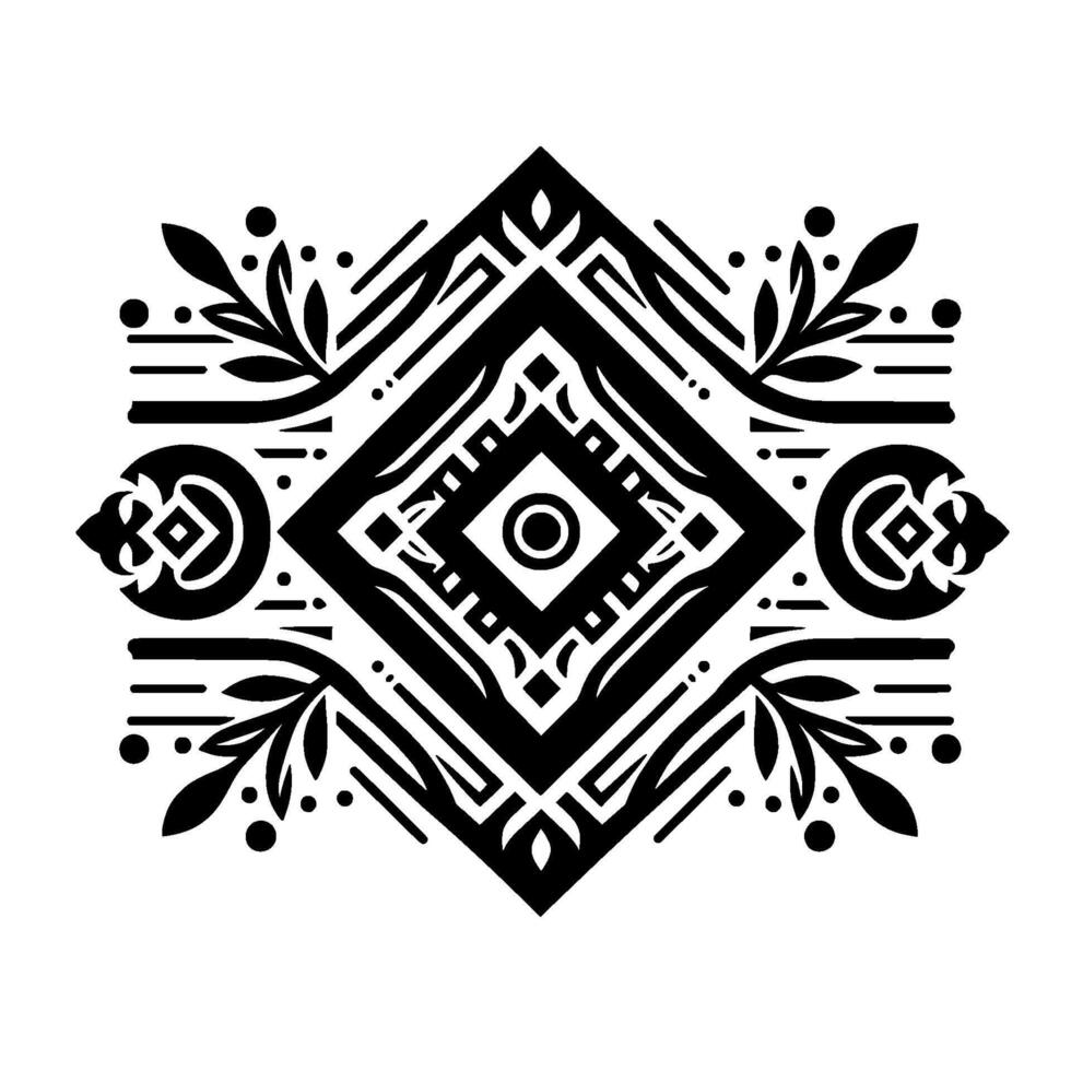 Geometric Black White Ornamental with Botanical Elements vector