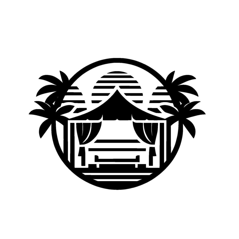Tropical Retreat Silhouette Beachside Cabana Palms vector