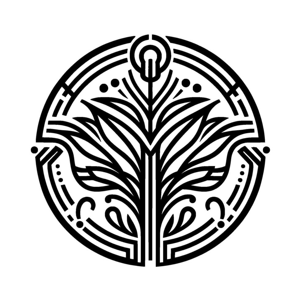 Elegant Floral Emblem Black White Circle vector