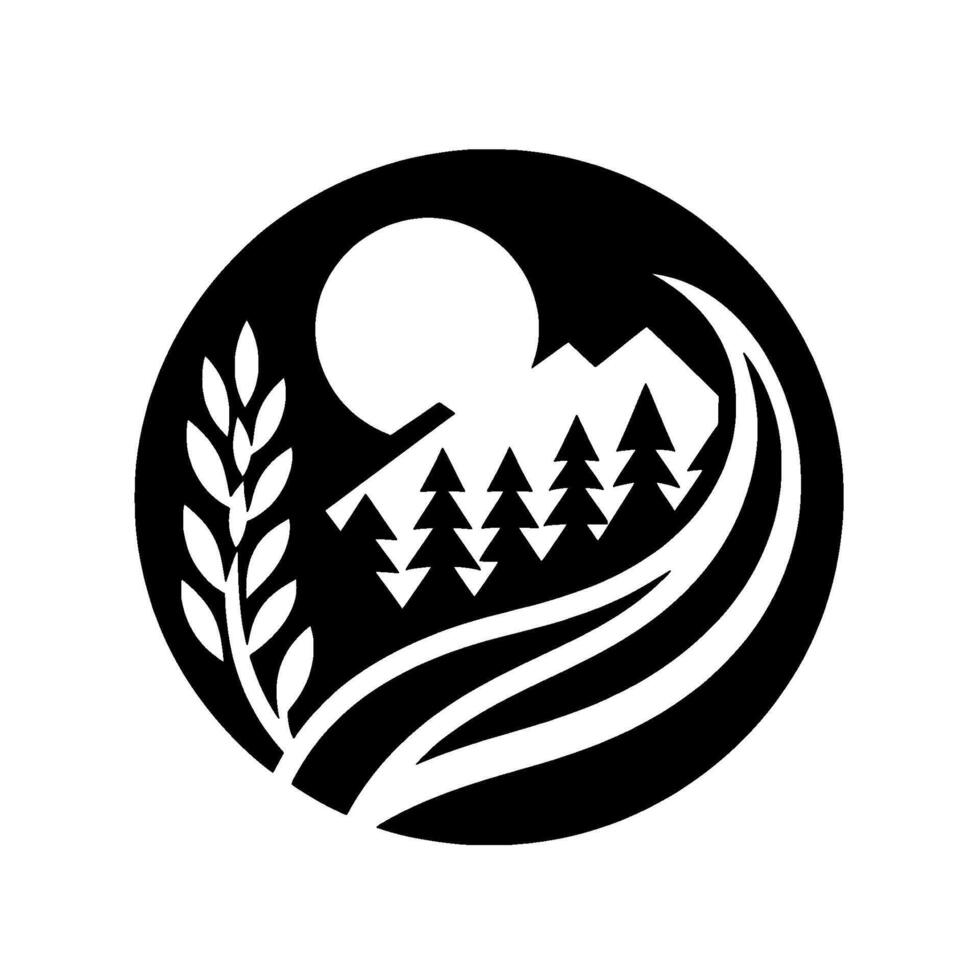 Black and White Landscape Silhouette in Circle, Nature vector