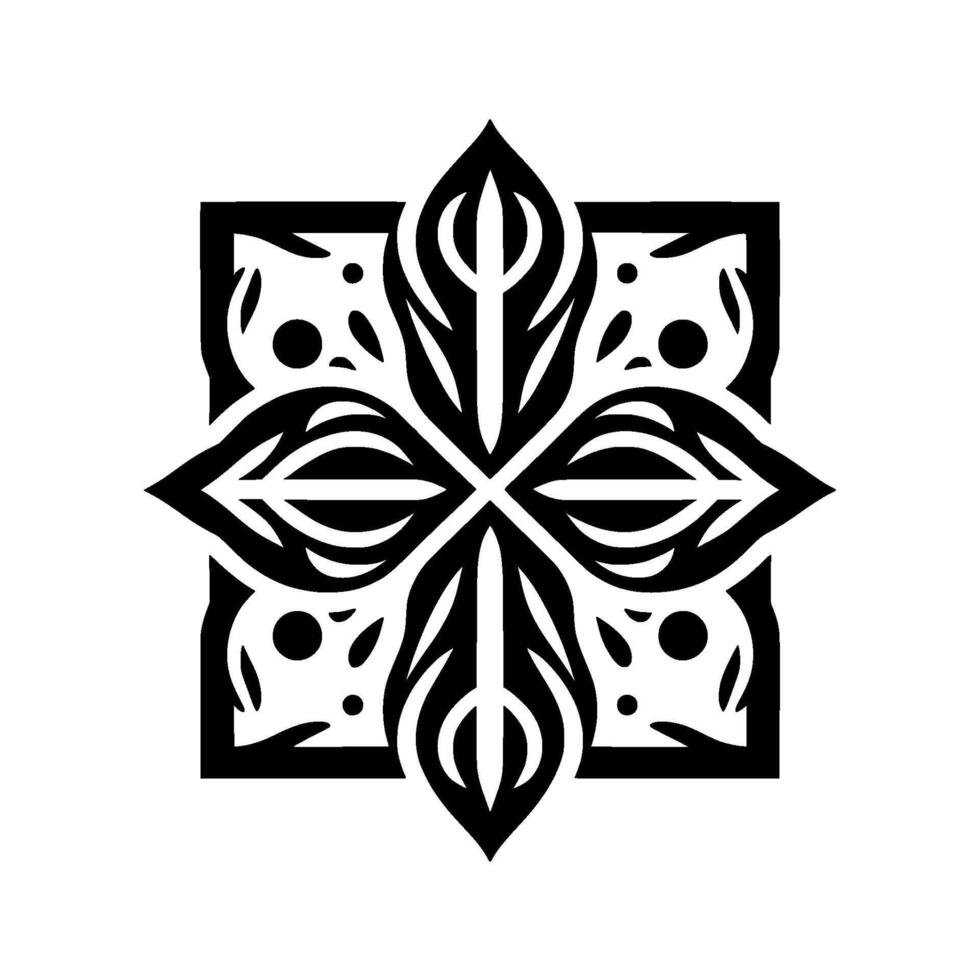 Black and White Geometric Floral Ornament on White Background vector