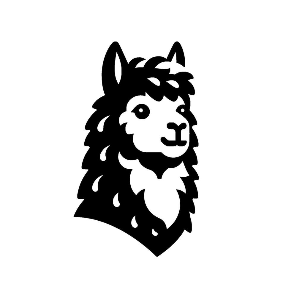 Black and White Friendly Alpaca , Minimalist vector