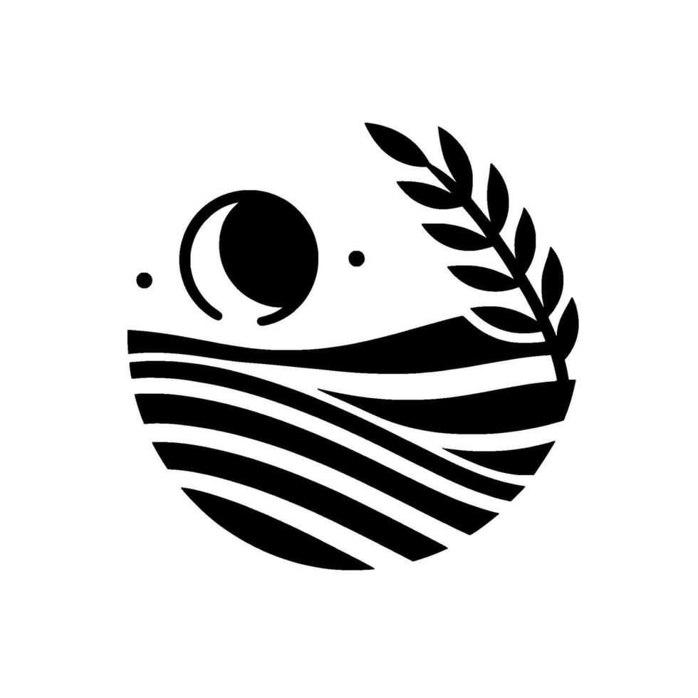 Minimalist Black White Harvest Moon Fields Illustration vector