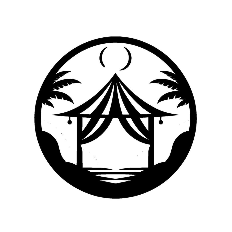 Minimalist Black White Tropical Scene in Circle vector