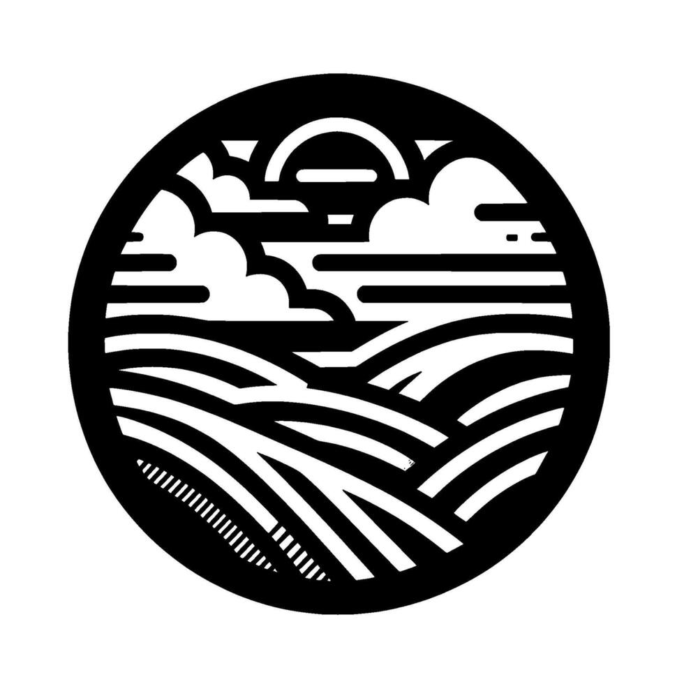Minimalist landscape in circle black white nature illustration vector