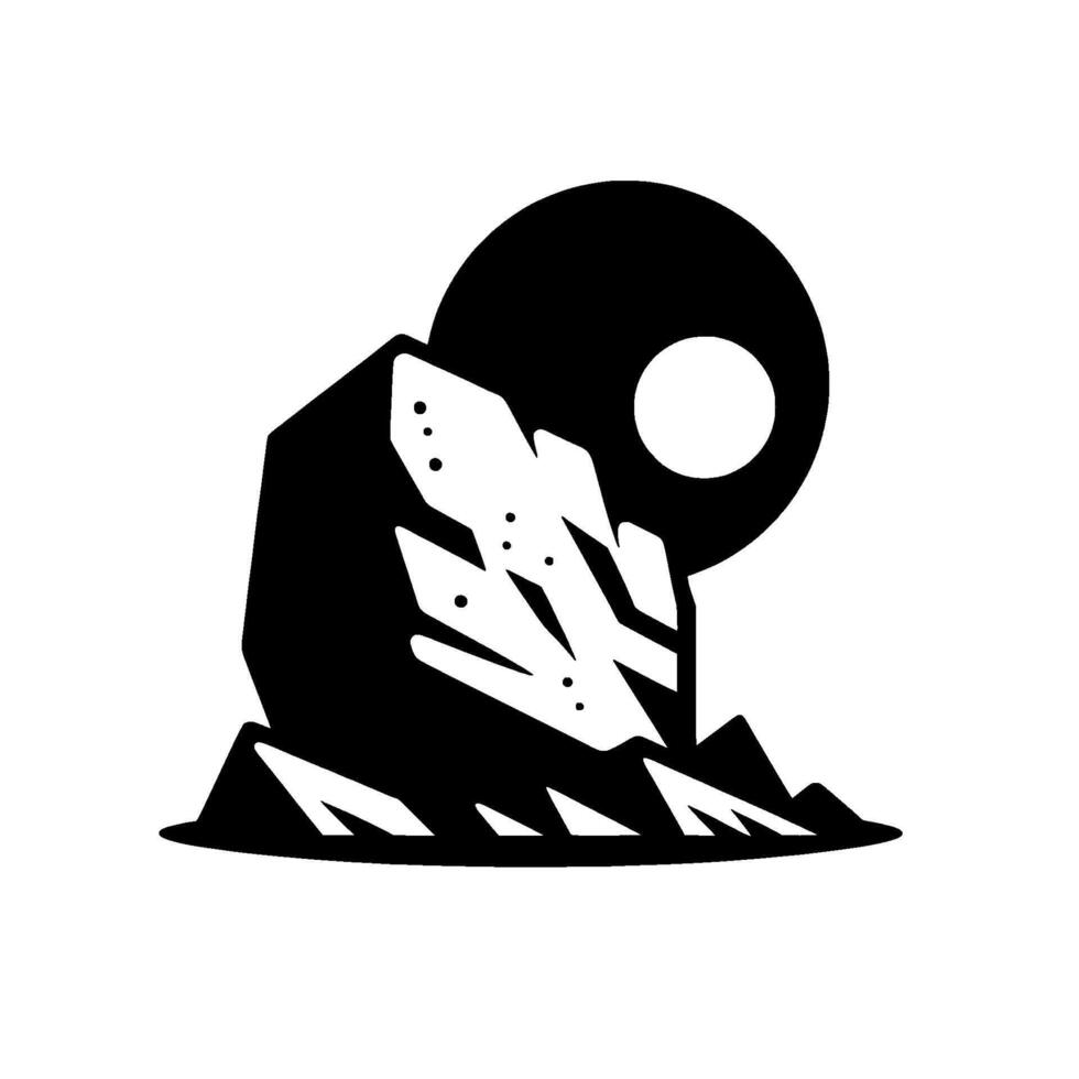Abstract mountain silhouette with sun, minimalist black and white vector