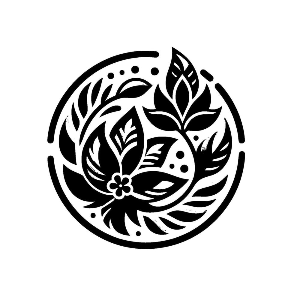 Circular floral in black and white elegant nature illustration vector