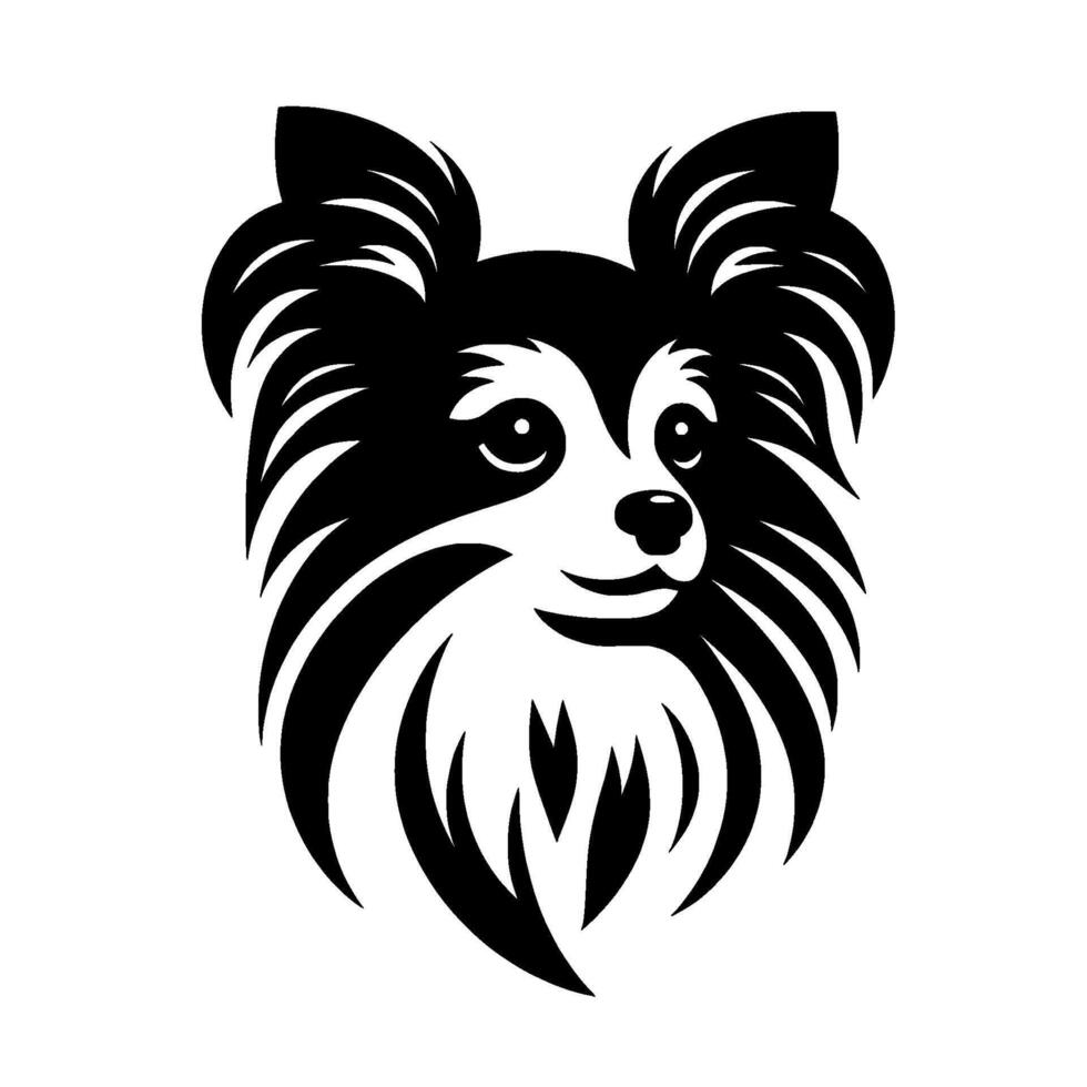 Stylish papillon dog portrait black white illustration vector