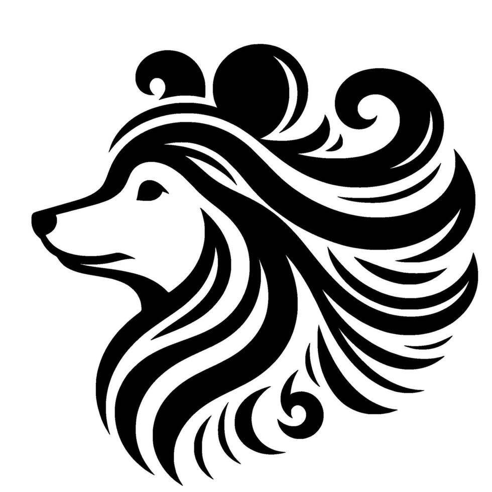 Black and white dog abstract sheltie silhouette vector